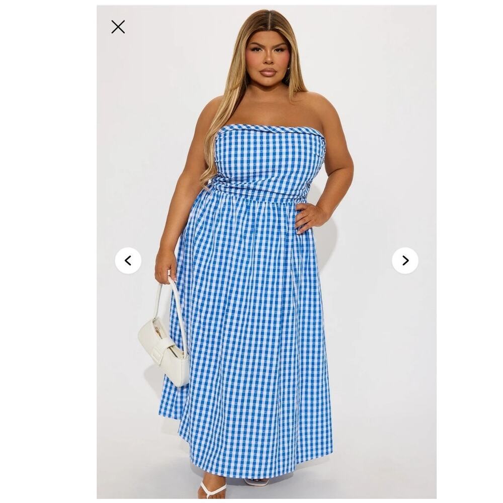 Fashion Nova Dorie Gingham Midi Dress 3X Strapless Cotton Coquette Cottagecore